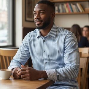 Robert Graham Blue Striped Bottom Snap Button Flip Cuff Cotton 43 17 L/XL